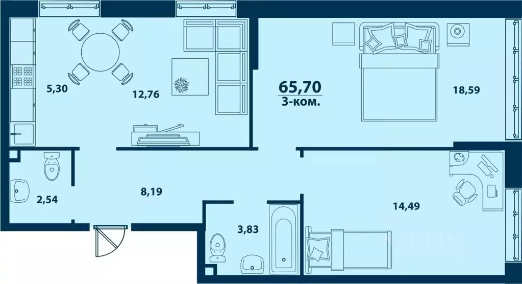 3-к кв. Башкортостан, Уфа ул. Ивана Спатара, 14 (65.7 м) - Фото 1