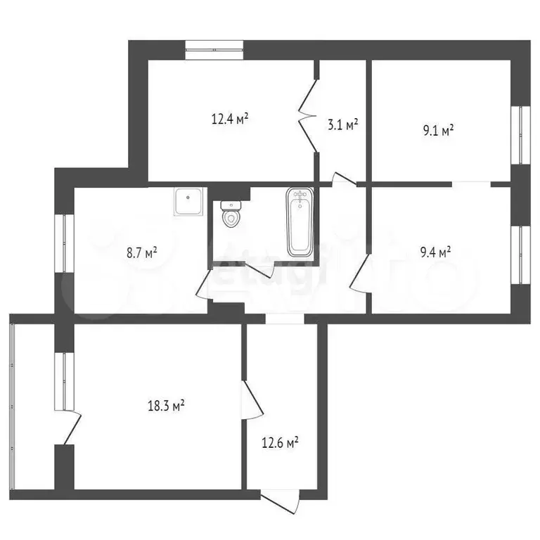 4-к. квартира, 77,3 м, 7/9 эт. - Фото 0