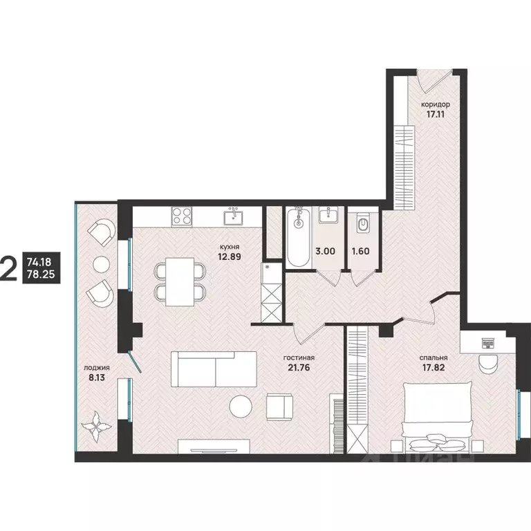 2-к кв. Архангельская область, Архангельск ул. Свободы, 16 (78.25 м) - Фото 2