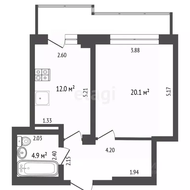 1-к кв. Тюменская область, Тюмень ул. Дмитрия Менделеева, 12 (46.2 м) - Фото 2