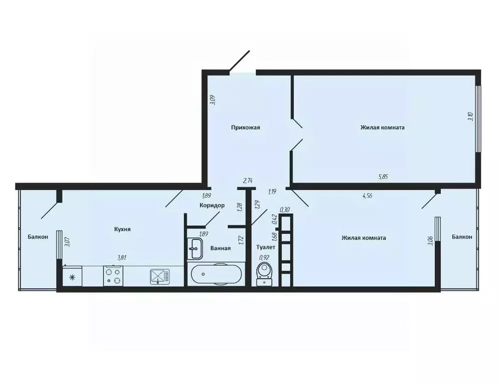 2-к кв. Краснодарский край, Краснодар ул. Зеленоградская, 40 (60.9 м) - Фото 2