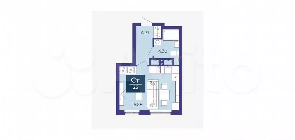 Квартира-студия, 25,6 м, 23/24 эт. - Фото 1