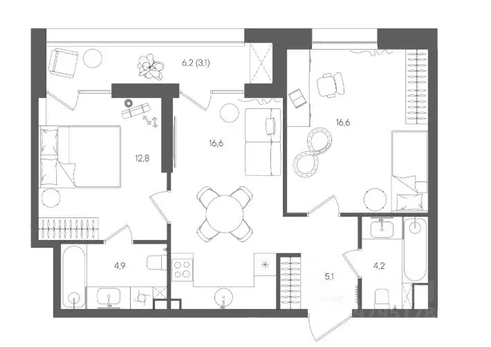 2-к кв. Татарстан, Казань Спартаковская ул., 84к1 (49.6 м) - Фото 2