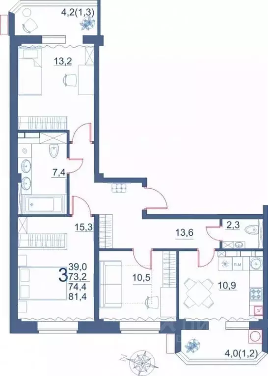 3-к кв. Ставропольский край, Ессентуки ул. Шмидта, 100 (81.4 м) - Фото 1