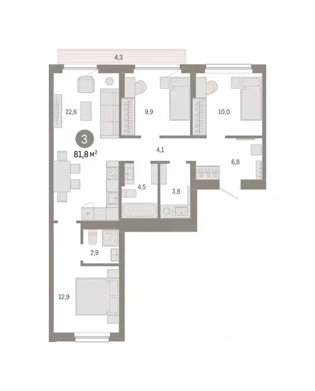 3-к кв. Новосибирская область, Новосибирск Лебедевский кв-л, 1/4 (81.8 ... - Фото 1