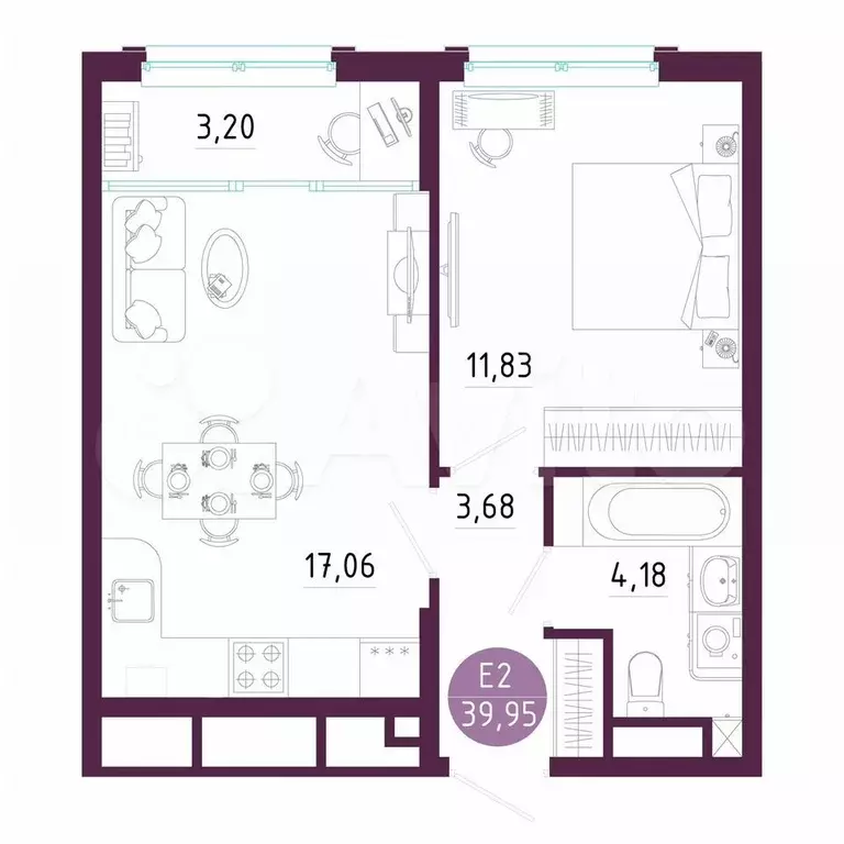 1-к. квартира, 40 м, 8/10 эт. - Фото 0