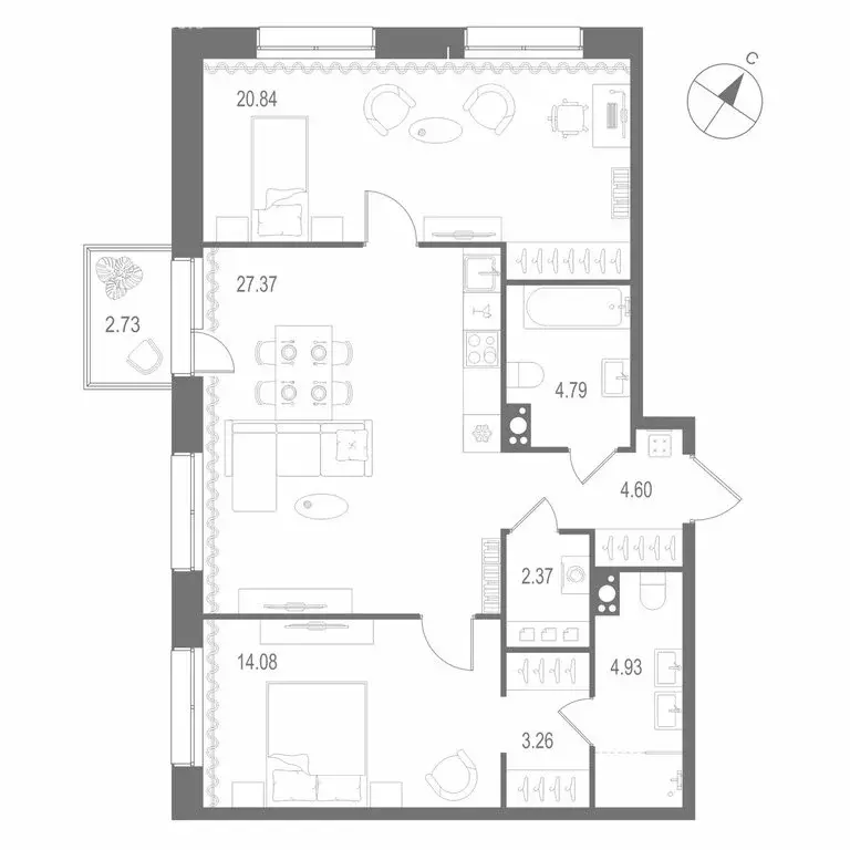2-комнатная квартира: Санкт-Петербург, Матисов остров (82.24 м) - Фото 0