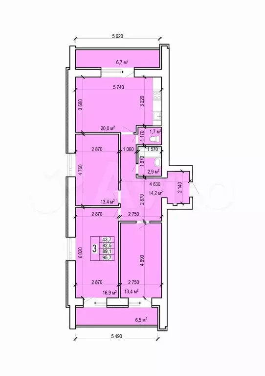 3-к. квартира, 95,7 м, 9/10 эт. - Фото 0