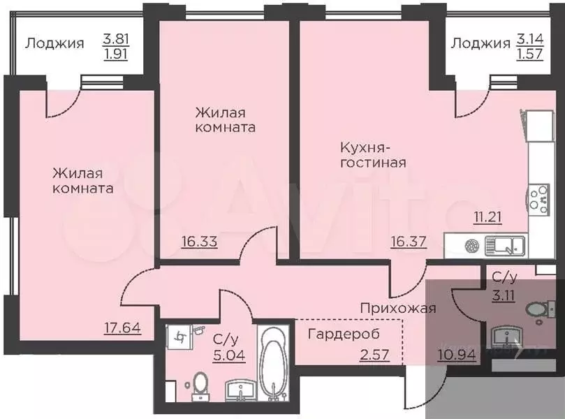 2-к. квартира, 86,7 м, 2/18 эт. - Фото 0