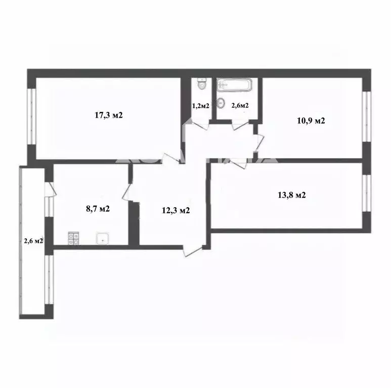 3-к кв. Псковская область, Псков ул. Металлистов, 4А (66.8 м) - Фото 2