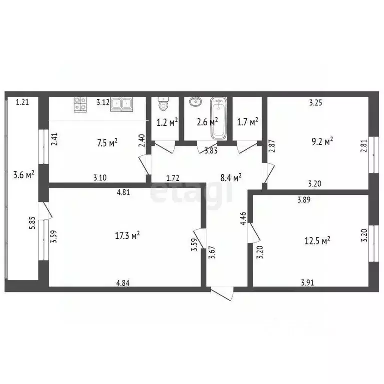 3-к кв. Башкортостан, Стерлитамак ул. Механизации, 13 (60.4 м) - Фото 2