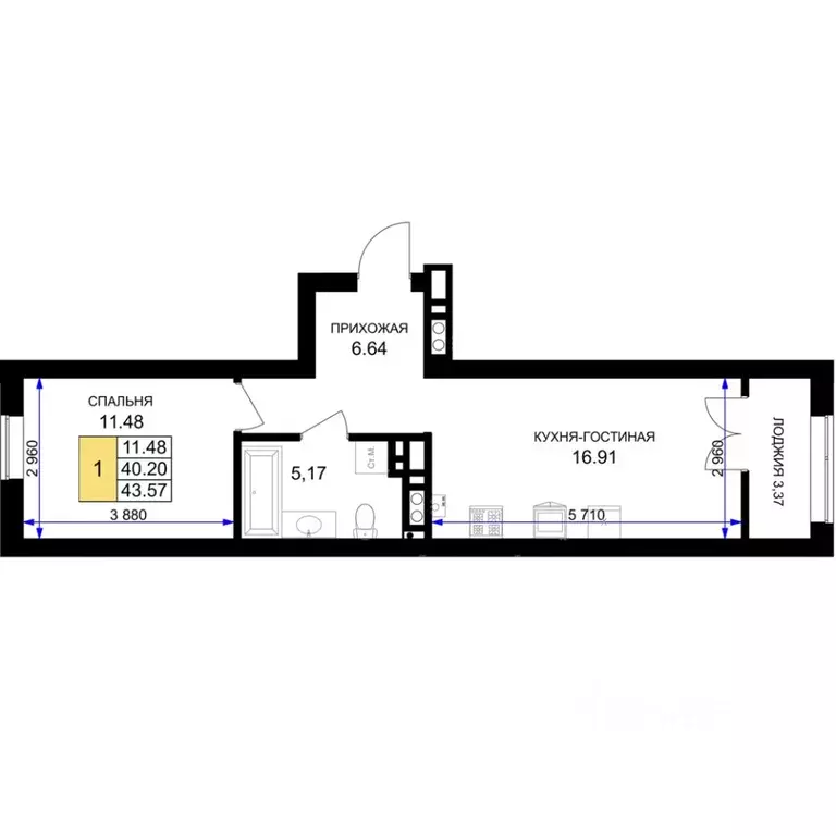 1-к кв. Калининградская область, Гурьевск Включи жилой комплекс (43.57 ... - Фото 0