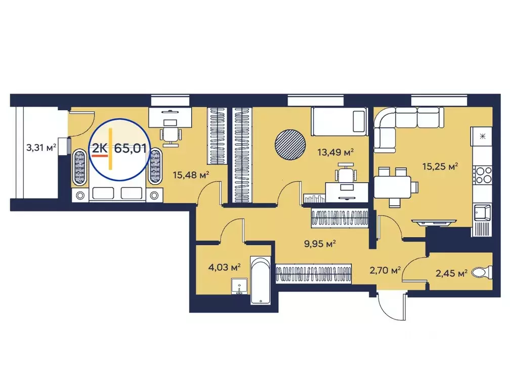 2-к кв. Тюменская область, Тюмень ул. Менжинского, 60 (65.0 м) - Фото 1
