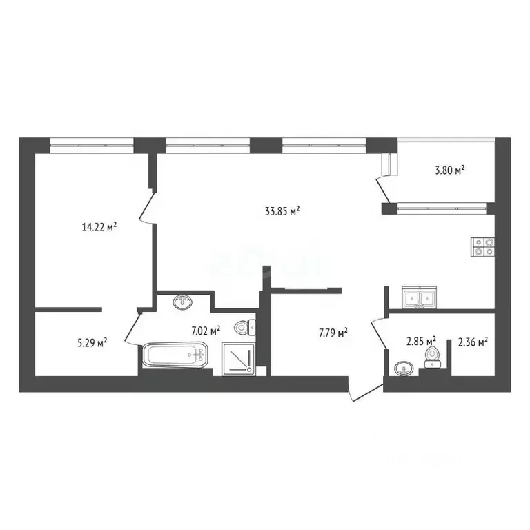 2-к кв. Тюменская область, Тюмень ул. Усиевича, 16 (72.2 м) - Фото 2