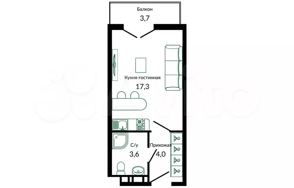 Квартира-студия, 27,6 м, 3/11 эт. - Фото 0