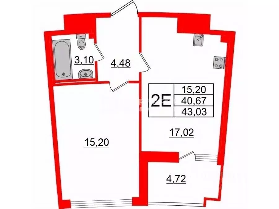 1-к кв. Санкт-Петербург наб. Миклухо-Маклая, 3к1 (39.08 м) - Фото 2