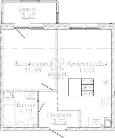 Квартира, 1 комната, 37.65 м - Фото 0