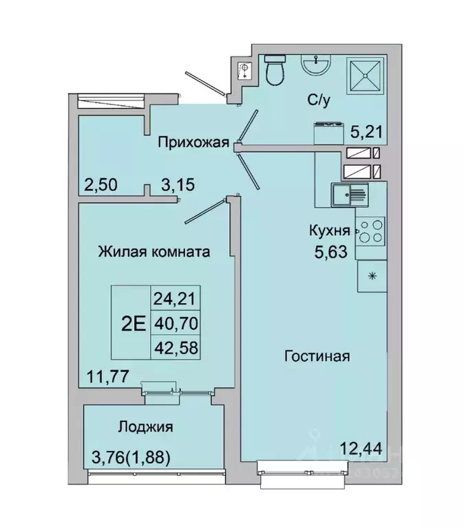 2-к кв. Ростовская область, Батайск ул. Булгакова, 11 (42.58 м) - Фото 1