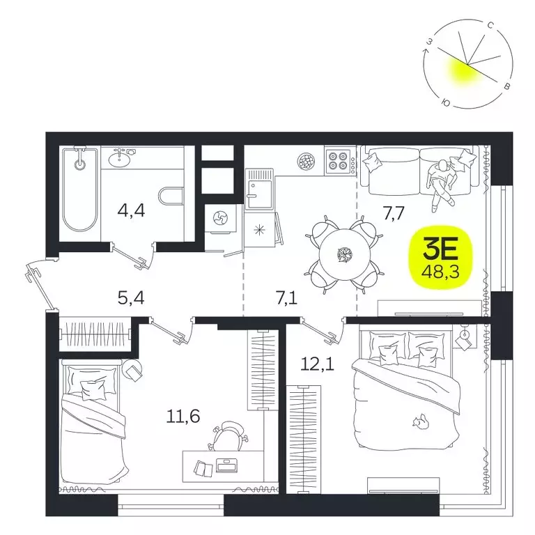3-комнатная квартира: Екатеринбург, улица Титова, 19Б (48.3 м) - Фото 0
