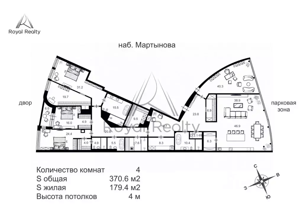 4-к кв. Санкт-Петербург наб. Мартынова, 74Д (370.0 м) - Фото 2