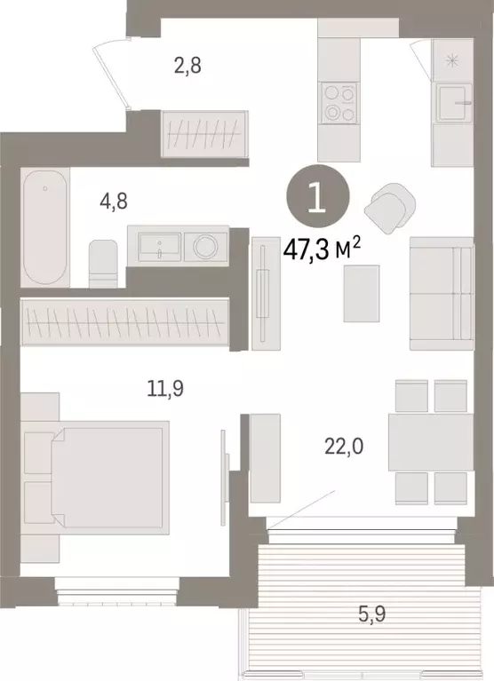 1-к кв. Липецкая область, Липецк пл. Петра Великого, 1 (47.3 м) - Фото 0