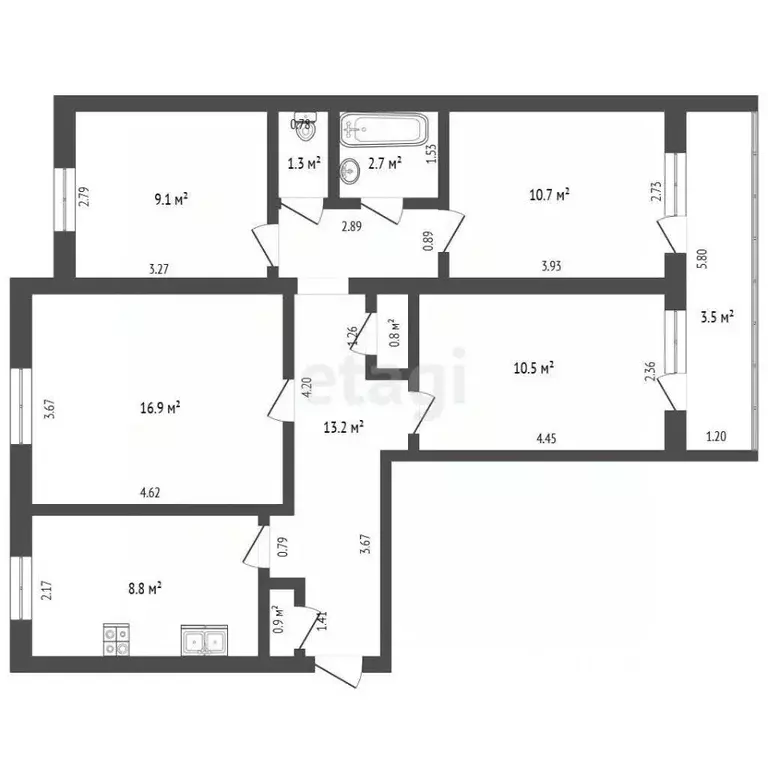 4-к кв. Татарстан, Альметьевск ул. Тельмана, 60 (78.4 м) - Фото 1