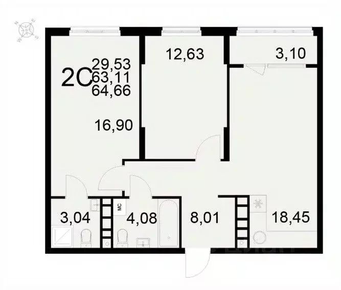2-к кв. Рязанская область, Рязань ул. Бирюзова (64.66 м) - Фото 1