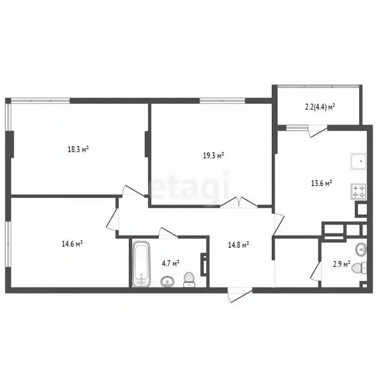 3-к кв. Калининградская область, Калининград Красносельская ул., 82к1 ... - Фото 2