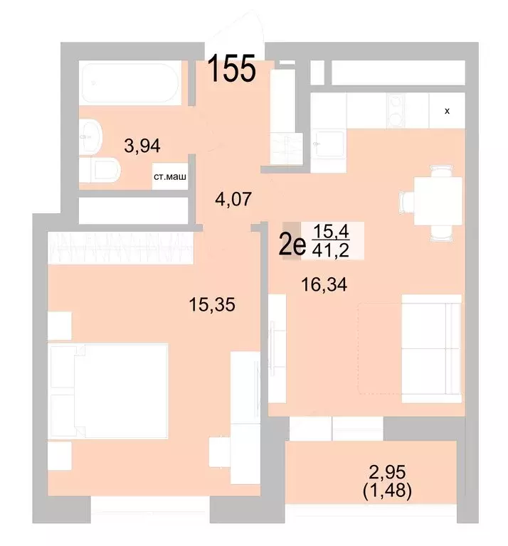 1-комнатная квартира: Екатеринбург, Черкасская улица, 5к1 (41.18 м) - Фото 0