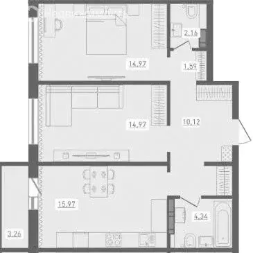 2-комнатная квартира: Новосибирск, улица Забалуева, с11 (64.19 м) - Фото 0