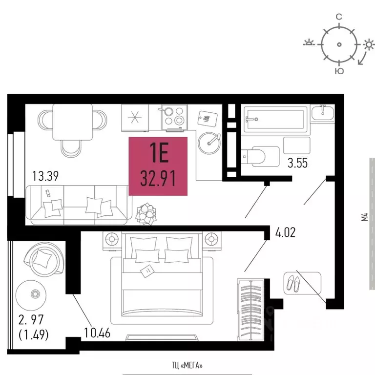 1-к кв. Ростовская область, Аксай  (32.91 м) - Фото 1