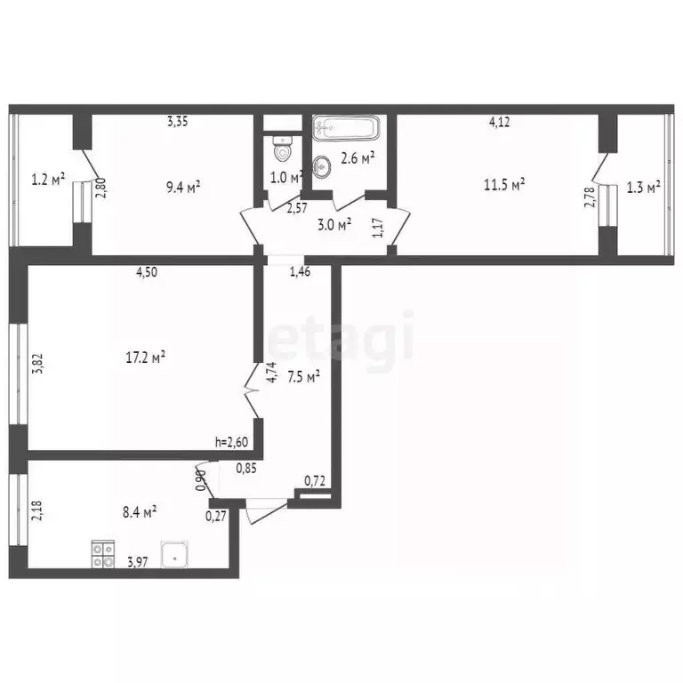 3-к кв. Брянская область, Брянск ул. Энгельса, 4 (60.6 м) - Фото 1