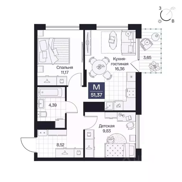 2-к кв. Волгоградская область, Волгоград просп. Имени В.И. Ленина, 59Г ... - Фото 1