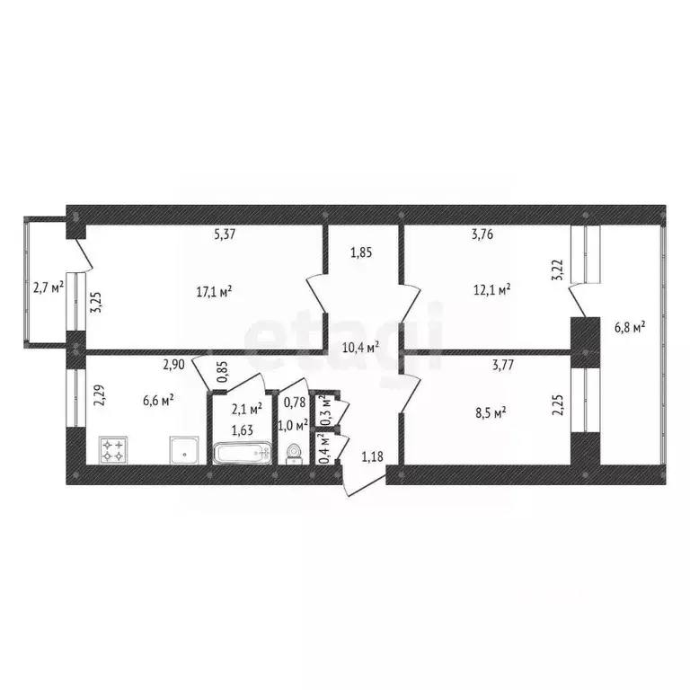 3-к кв. Башкортостан, Уфа ул. Гафури, 101 (59.5 м) - Фото 2