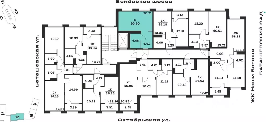 Студия Тульская область, Тула Баташи Парк жилой комплекс (30.8 м) - Фото 2