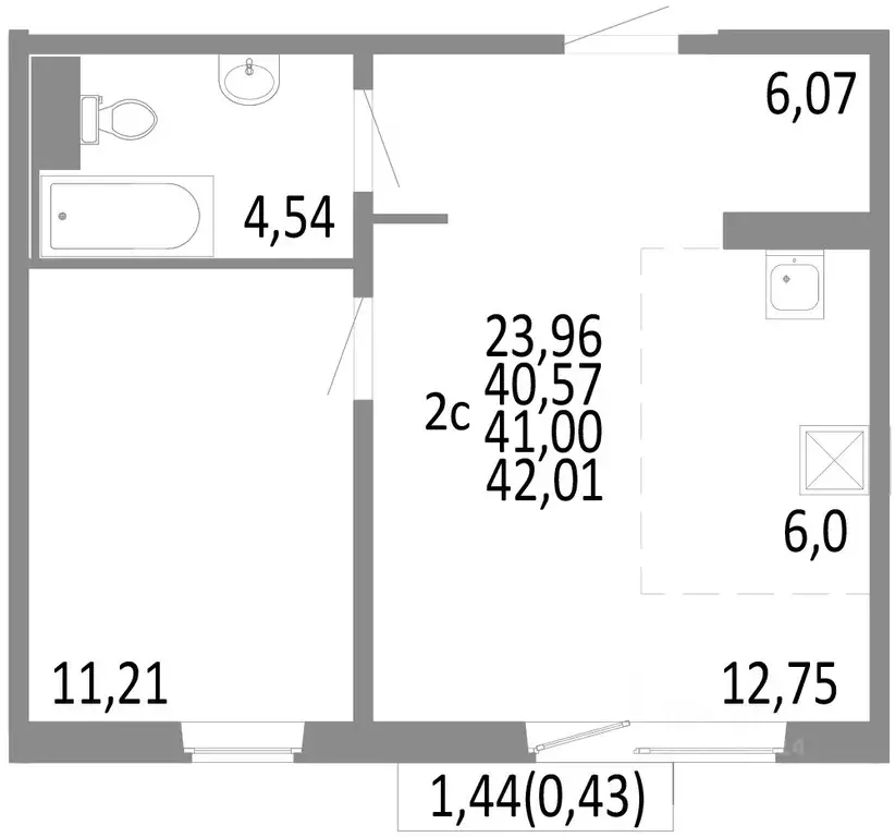 2-к кв. Челябинская область, Челябинск ул. Блюхера, 125В (41.0 м) - Фото 0