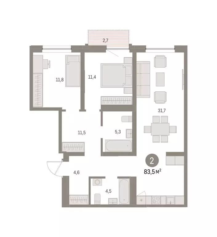 2-комнатная квартира: Екатеринбург, улица Гастелло, 18 (83.52 м) - Фото 1