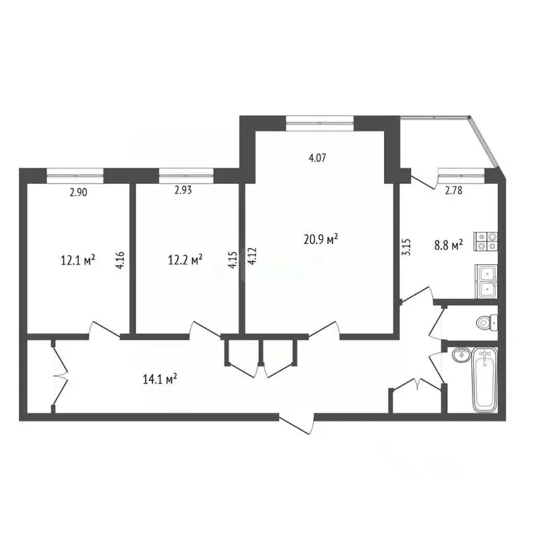 3-к кв. Ямало-Ненецкий АО, Новый Уренгой Юбилейный мкр, 1/4 (78.2 м) - Фото 2
