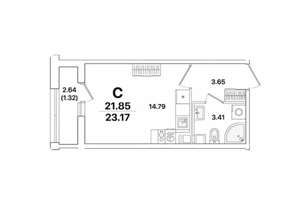 Квартира-студия: Санкт-Петербург, Пискарёвский проспект, 142к4 (23.17 ... - Фото 1