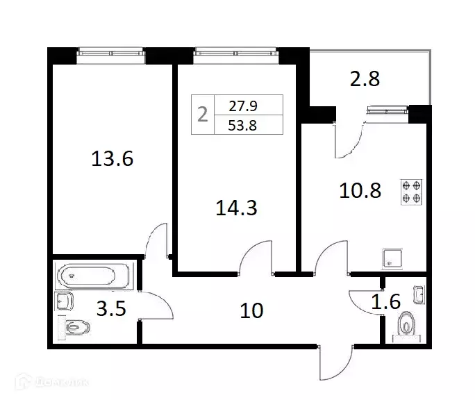 Продаётся 2-к квартира, 53.8 м - Фото 0