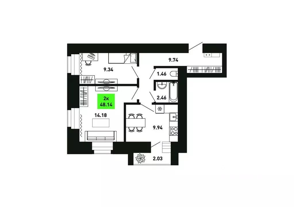 2-к кв. Кировская область, Кирово-Чепецкий район, Федяковское с/пос, ... - Фото 1