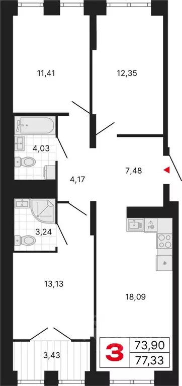 3-к кв. Свердловская область, Екатеринбург ул. Студенческая, 1Нк4 ... - Фото 1