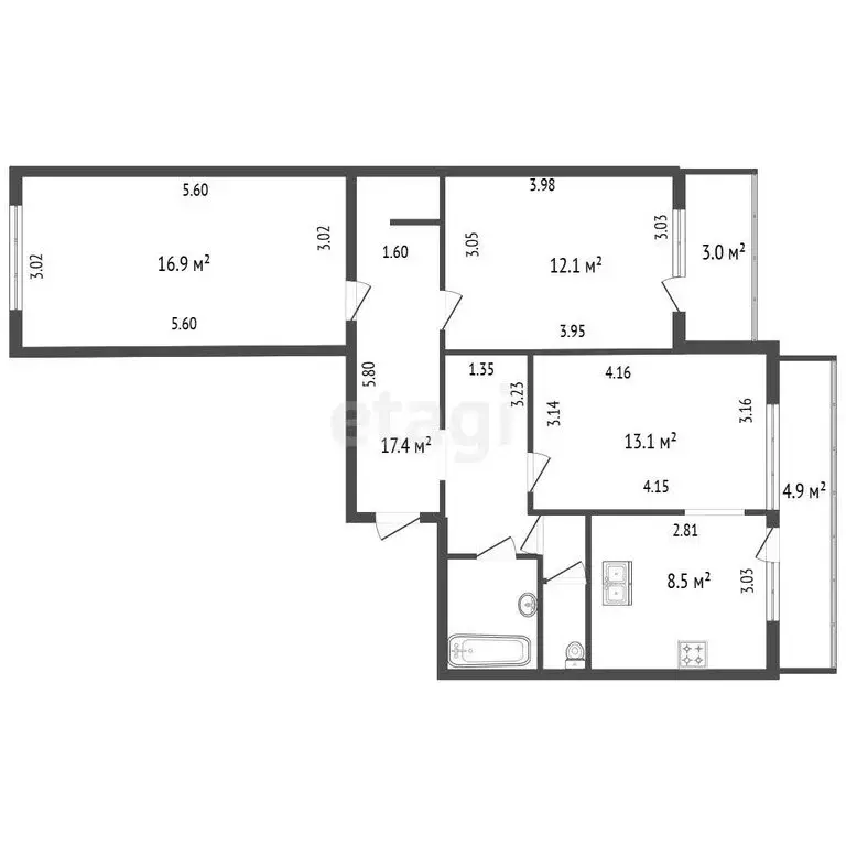 3-комнатная квартира: Санкт-Петербург, улица Щербакова, 3к1 (72 м) - Фото 1