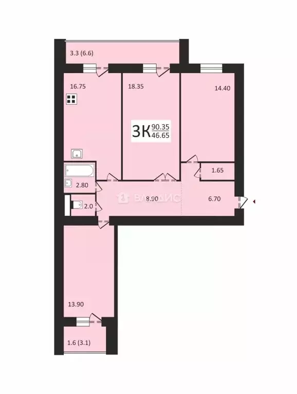 3-к кв. Ивановская область, Иваново ул. 5-я Первомайская, 2 (90.35 м) - Фото 2