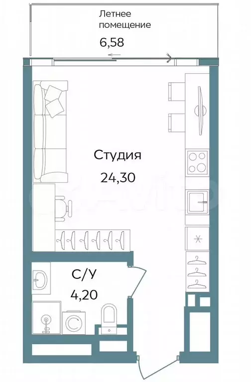 Апартаменты-студия, 35,1 м, 5/12 эт. - Фото 0