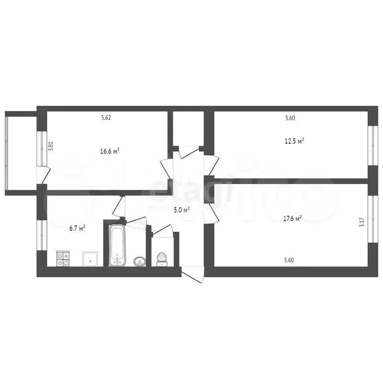 3-к. квартира, 62,2 м, 3/5 эт. - Фото 1