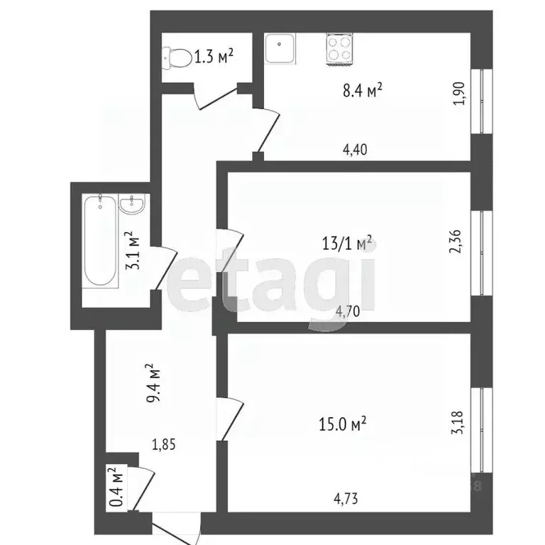2-к кв. Тверская область, Тверь Оснабрюкская ул., 19 (58.0 м) - Фото 1