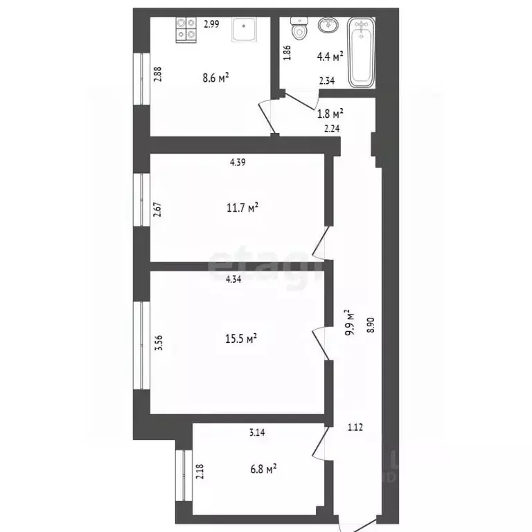 3-к кв. Тюменская область, Тюмень Заречный проезд, 6 (58.7 м) - Фото 2