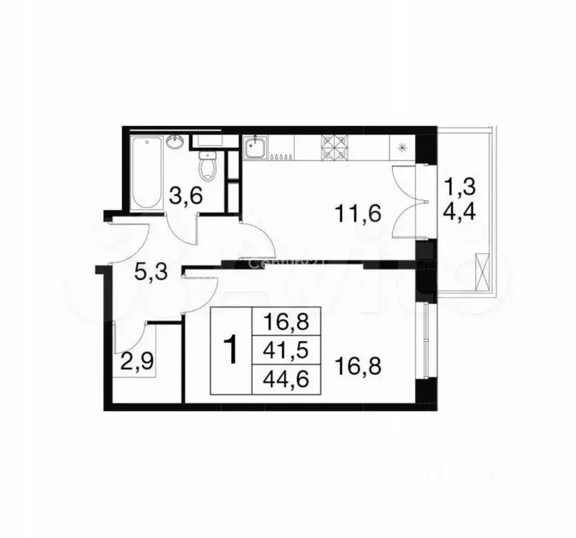 1-к. квартира, 41 м, 14/18 эт. - Фото 0
