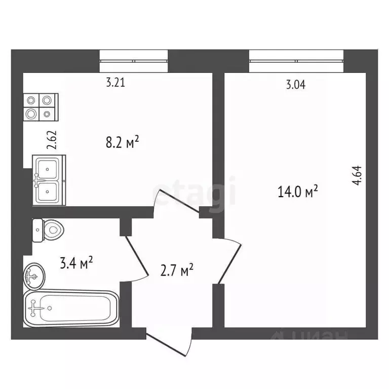 1-к кв. Вологодская область, Вологда Республиканская ул., 38 (28.3 м) - Фото 1